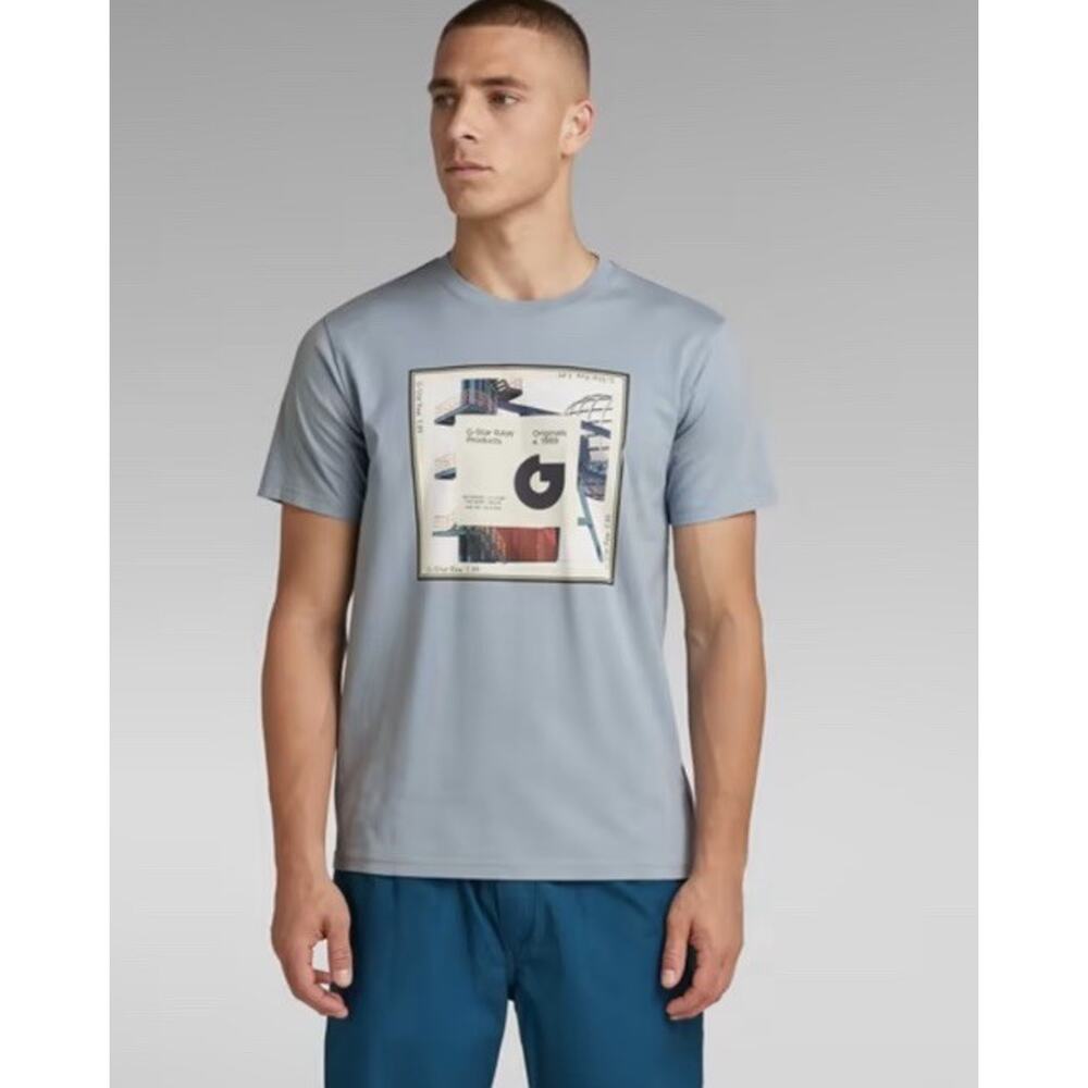 G-Star RAW Mens Fantem‎ Blue Logo Graphic Print Regular Fit T-Shirt Medium